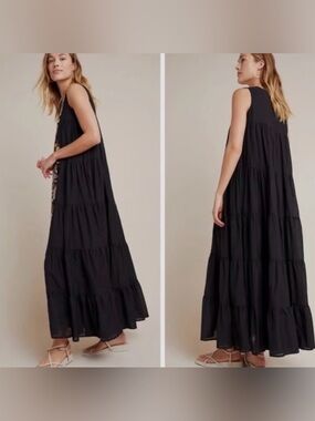 J.Jill Black Tiered Maxi Dress size Med NWT